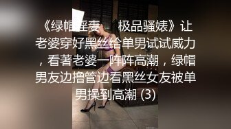 《绿帽淫妻㊙️极品骚婊》让老婆穿好黑丝给单男试试威力，看著老婆一阵阵高潮，绿帽男友边撸管边看黑丝女友被单男操到高潮 (3)